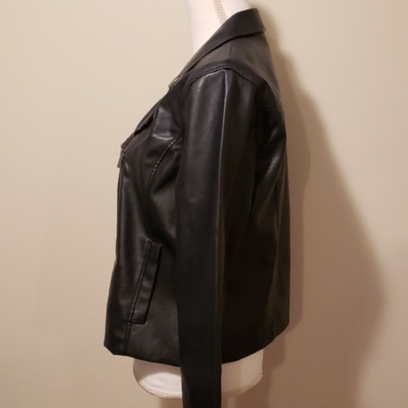 Dark blue faux leather moto jacket - Picture 2 of 6